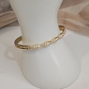 Swarovski Signed Gold Tone Pave Clear Stone Hing Bangle